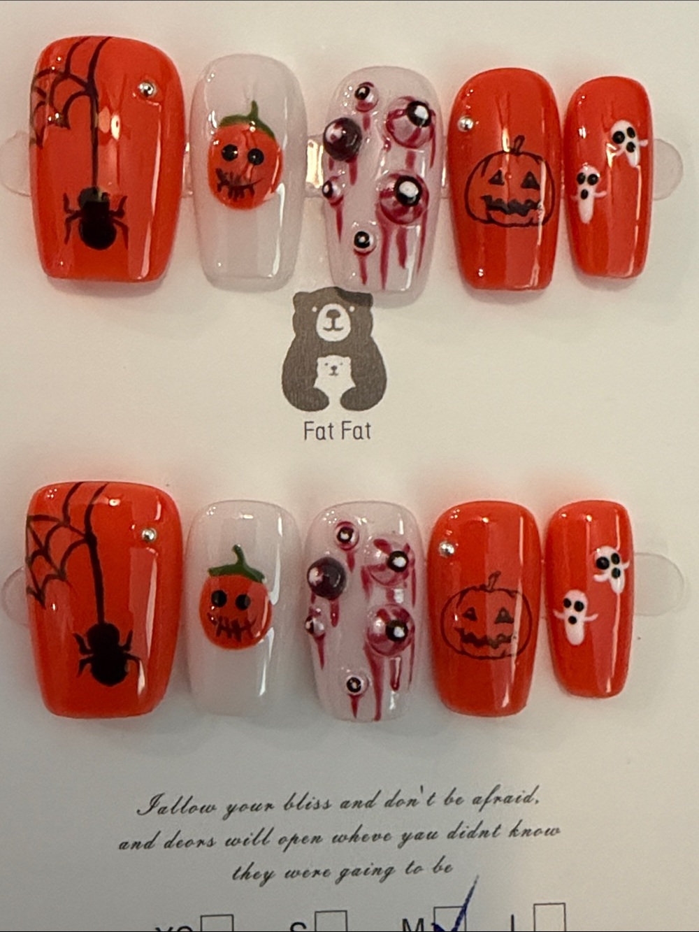 Halloween Orange & White Small press on Nail Art Set